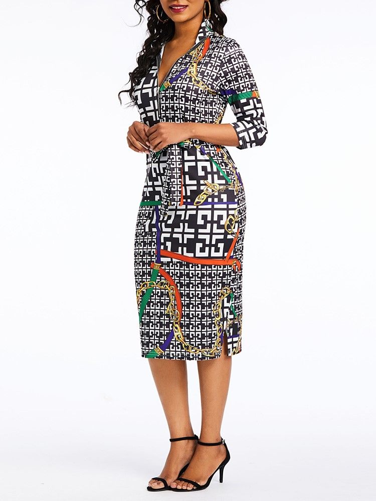 Robe Sexy Moulante À Col En V Et Imprimé Africain Pour Femmes