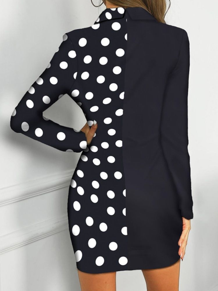 Robe Sexy À Pois À Manches Longues Et Patchwork Au-dessus Du Genou Pour Femmes