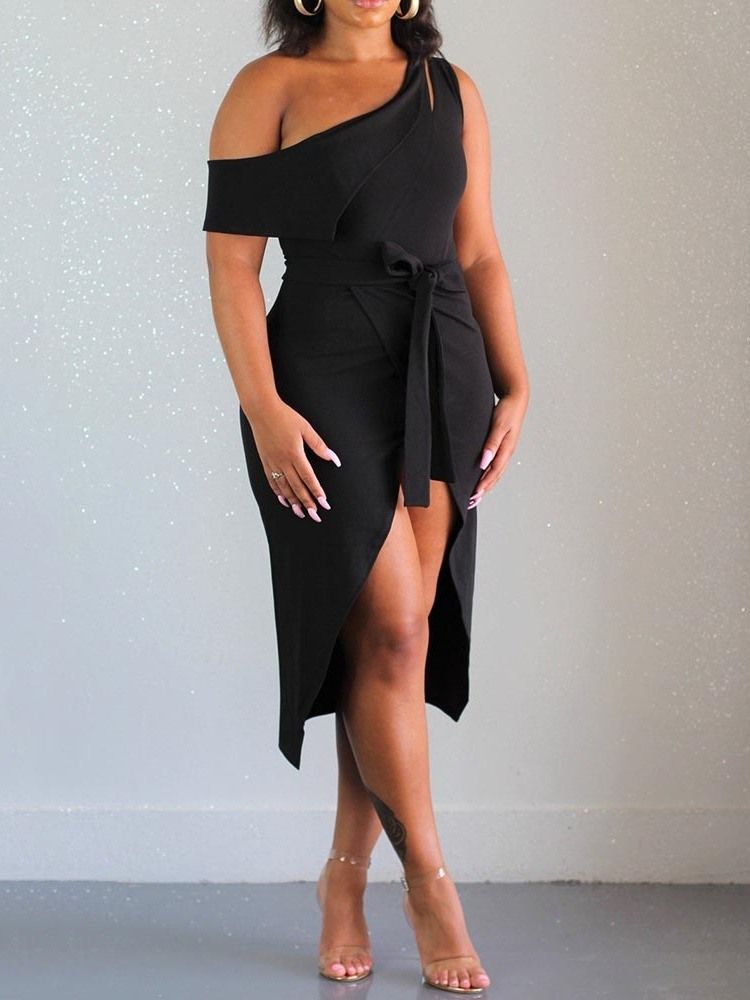 Robe Simple Moulante À Manches Courtes Et Mi-mollet Pour Femmes