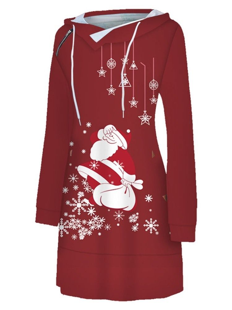 Robe Trapèze D'hiver À Manches Longues Pour Femmes Avec Imprimé De Noël Au-dessus Du Genou