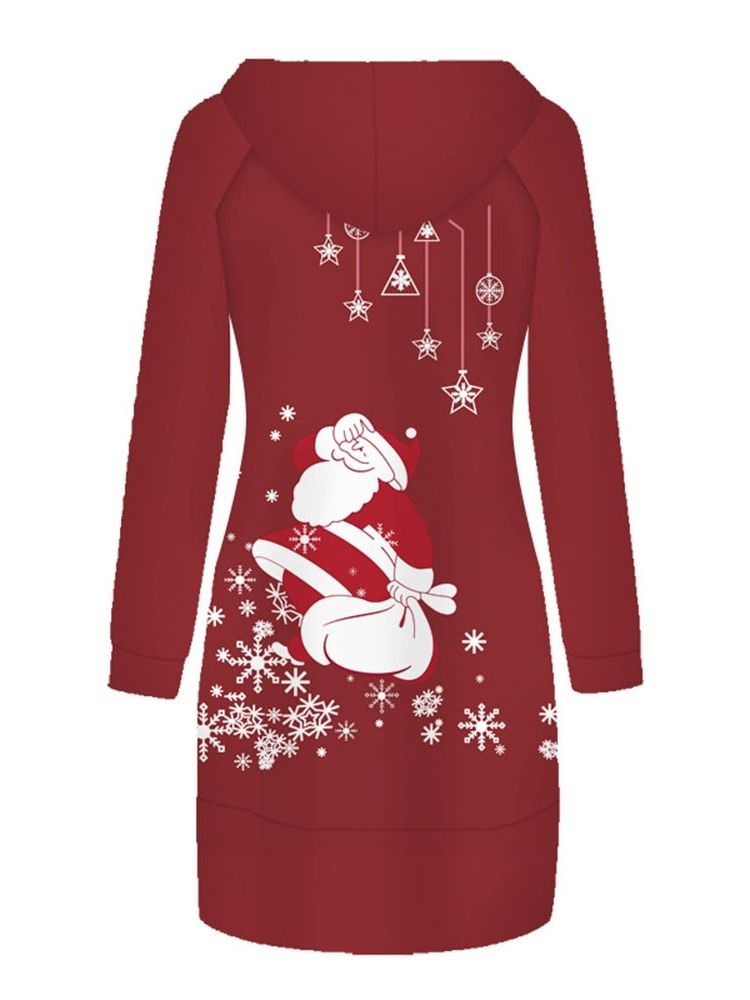 Robe Trapèze D'hiver À Manches Longues Pour Femmes Avec Imprimé De Noël Au-dessus Du Genou