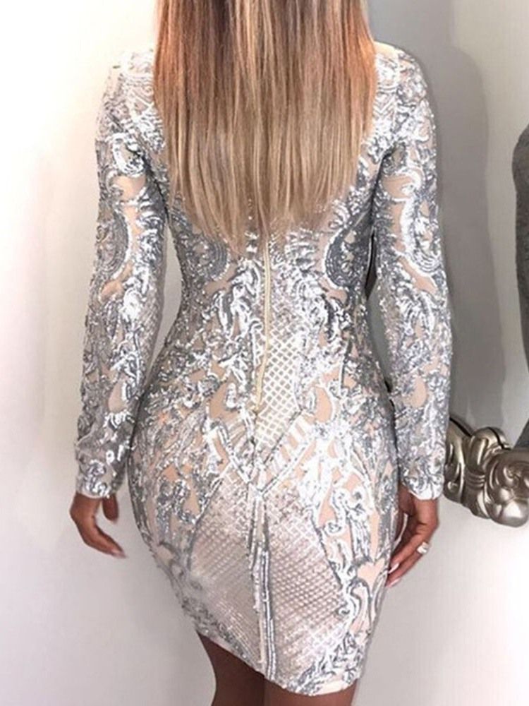 Robe Vintage Régulière À Paillettes Au-dessus Du Genou Pour Femmes