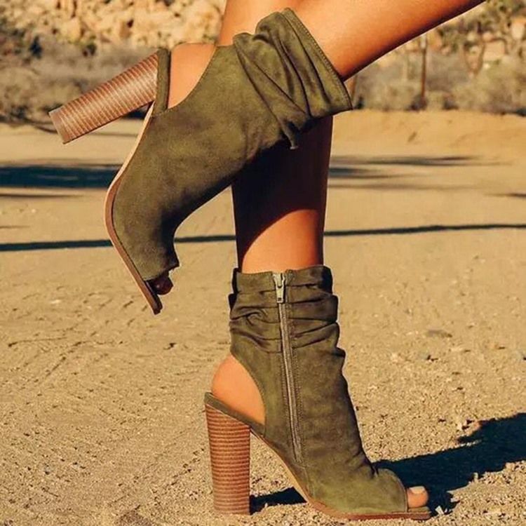 Bottes Creuses À Bout Ouvert Et À Glissière Latérale Pour Femmes