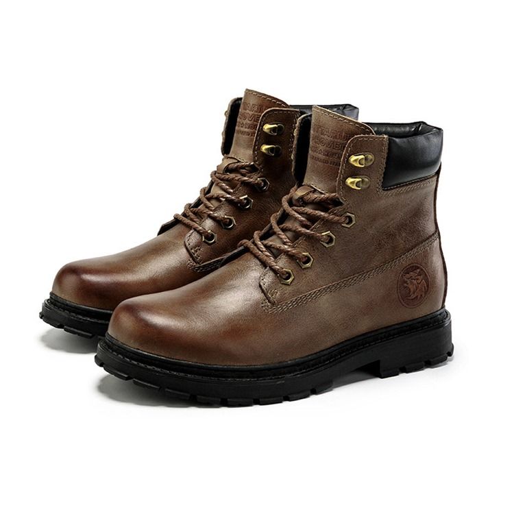 Bottes En Cuir À Bout Rond Et À Lacets Pour Hommes