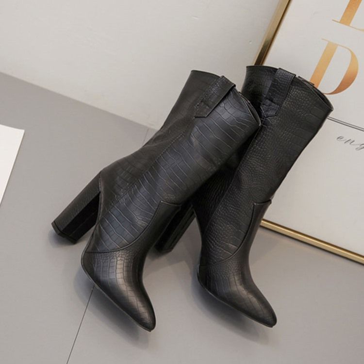 Bottes Décontractées En Pu À Talons Épais Et Bouts Pointus Pour Femmes