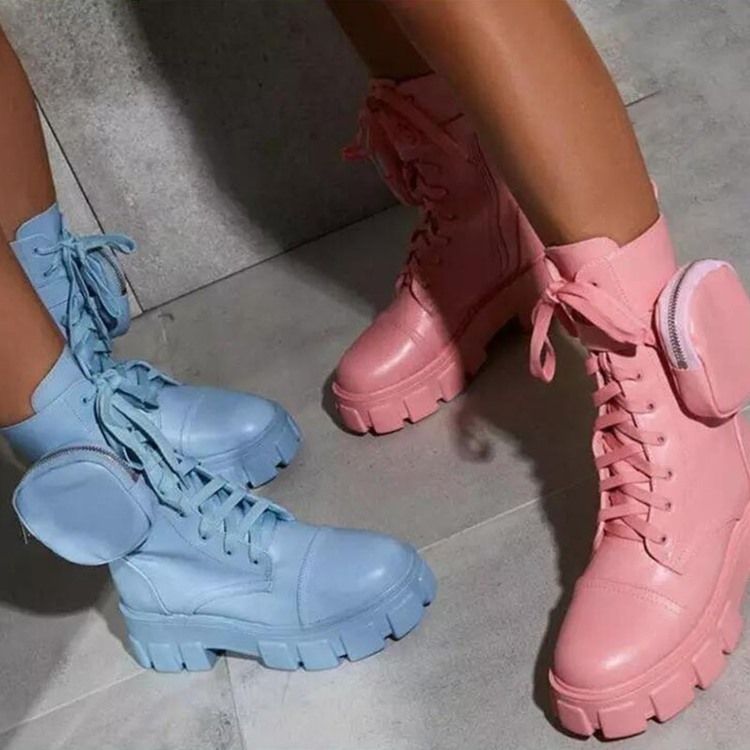 Bottes Pour Femmes Coréennes Unies À Bout Rond Et Fermeture Éclair Latérale