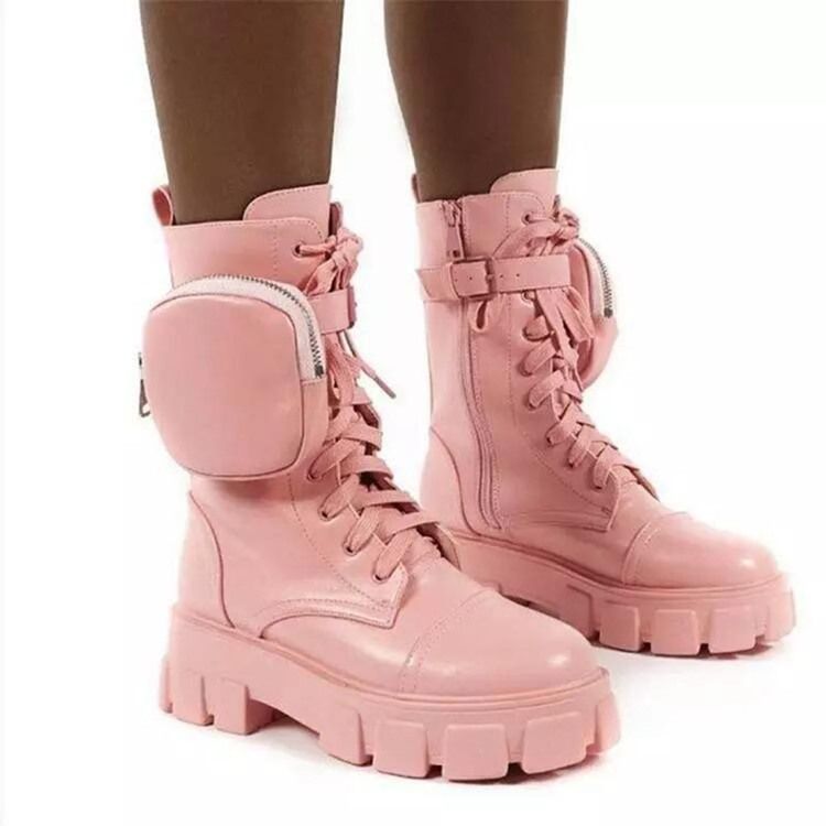 Bottes Pour Femmes Coréennes Unies À Bout Rond Et Fermeture Éclair Latérale