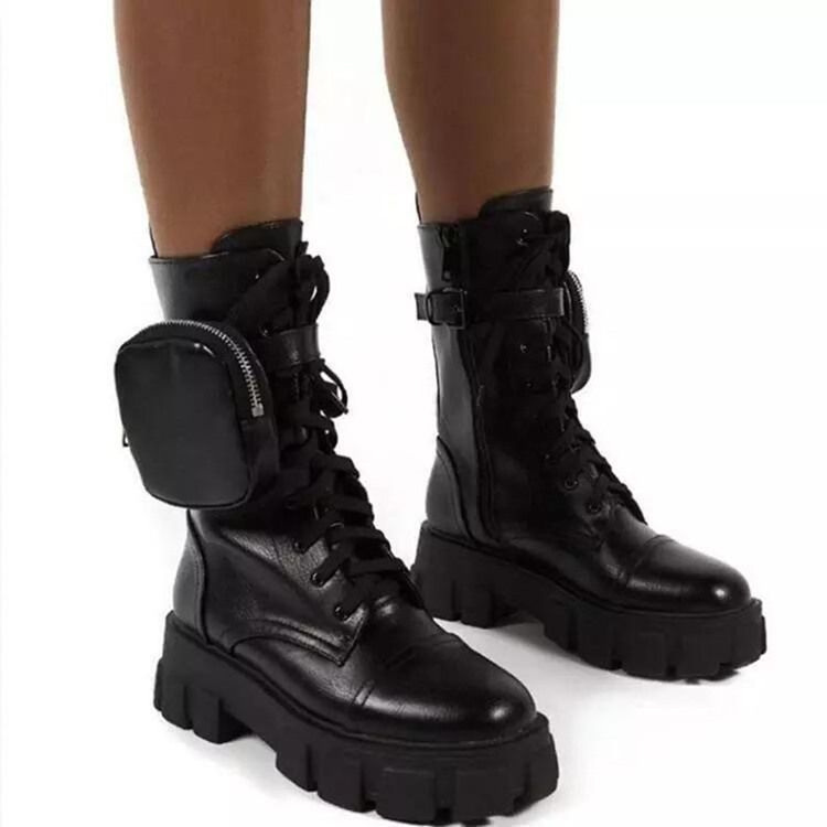 Bottes Pour Femmes Coréennes Unies À Bout Rond Et Fermeture Éclair Latérale