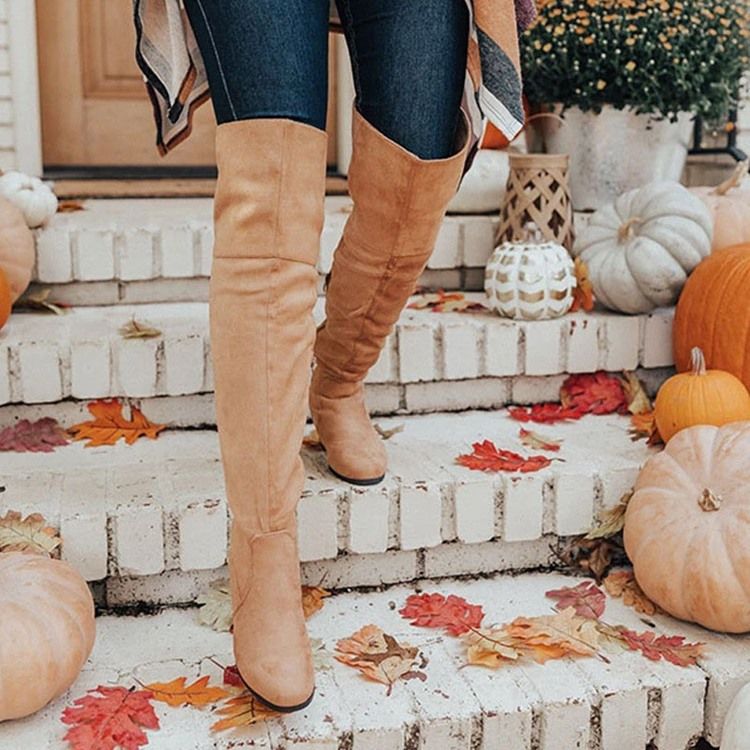 Bottes Pour Femmes Occidentales À Bout Rond Et À Glissière Latérale Unie