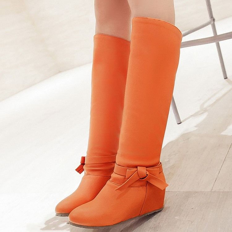 Bottes Hautes Au Genou En Pu Bowknot Pour Femmes