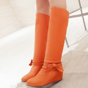 Bottes Hautes Au Genou En Pu Bowknot Pour Femmes