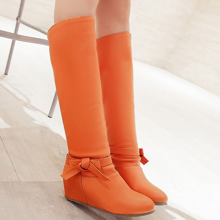 Bottes Hautes Au Genou En Pu Bowknot Pour Femmes