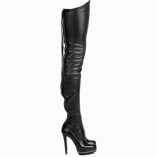 Bottes Hautes En Cuir À Talons Aiguilles En Cuir Noir Pour Femmes