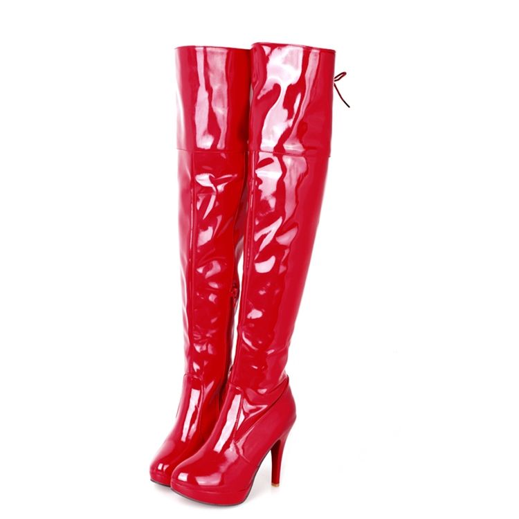 Bottes Hautes En Cuir Verni Pour Femmes