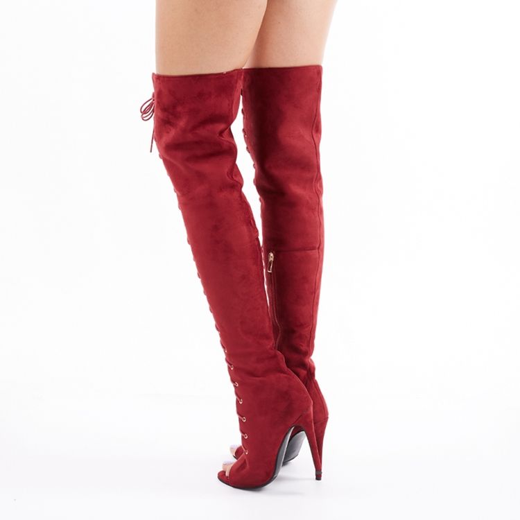 Bottes Hautes À Lacets Rouges Pour Femmes