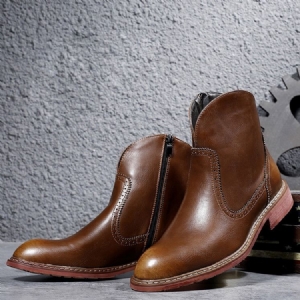 Bottes Pour Hommes À Bout Rond Et Fermeture Éclair Latérale En Pu