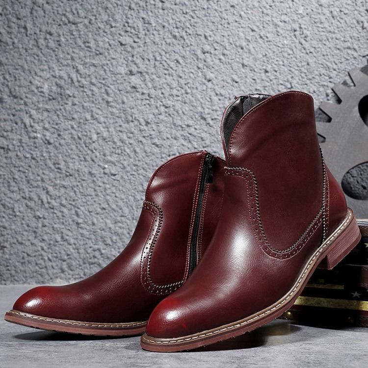 Bottes Pour Hommes À Bout Rond Et Fermeture Éclair Latérale En Pu