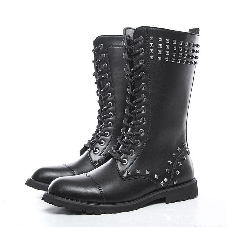 Bottes Pour Hommes À Bout Rond Et À Glissière Latérale Avec Rivets