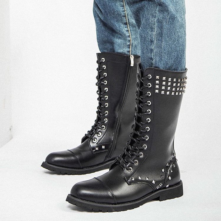 Bottes Pour Hommes À Bout Rond Et À Glissière Latérale Avec Rivets