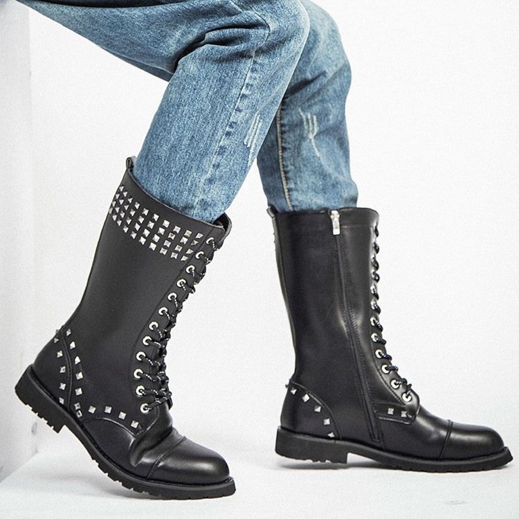 Bottes Pour Hommes À Bout Rond Et À Glissière Latérale Avec Rivets