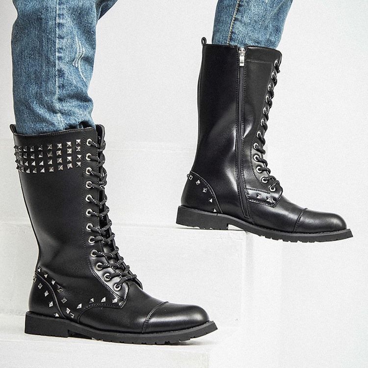 Bottes Pour Hommes À Bout Rond Et À Glissière Latérale Avec Rivets