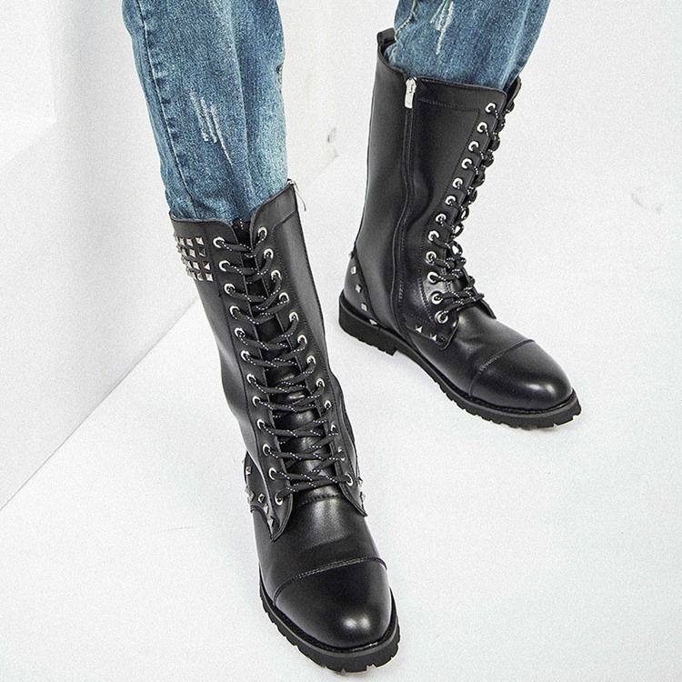 Bottes Pour Hommes À Bout Rond Et À Glissière Latérale Avec Rivets