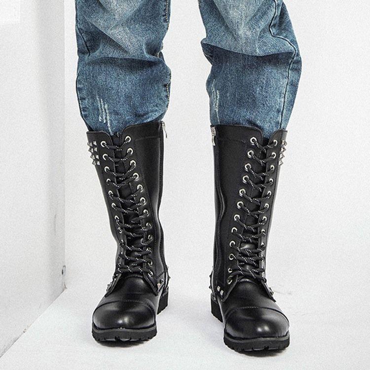 Bottes Pour Hommes À Bout Rond Et À Glissière Latérale Avec Rivets