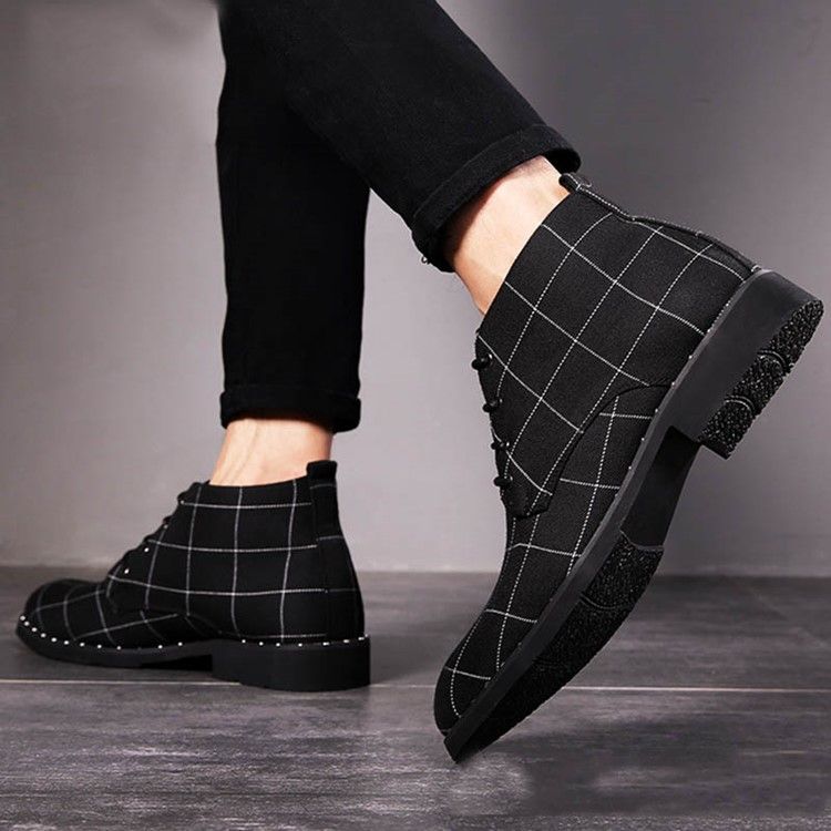 Bottes Pour Hommes À Lacets À Bout Rond Et À Carreaux