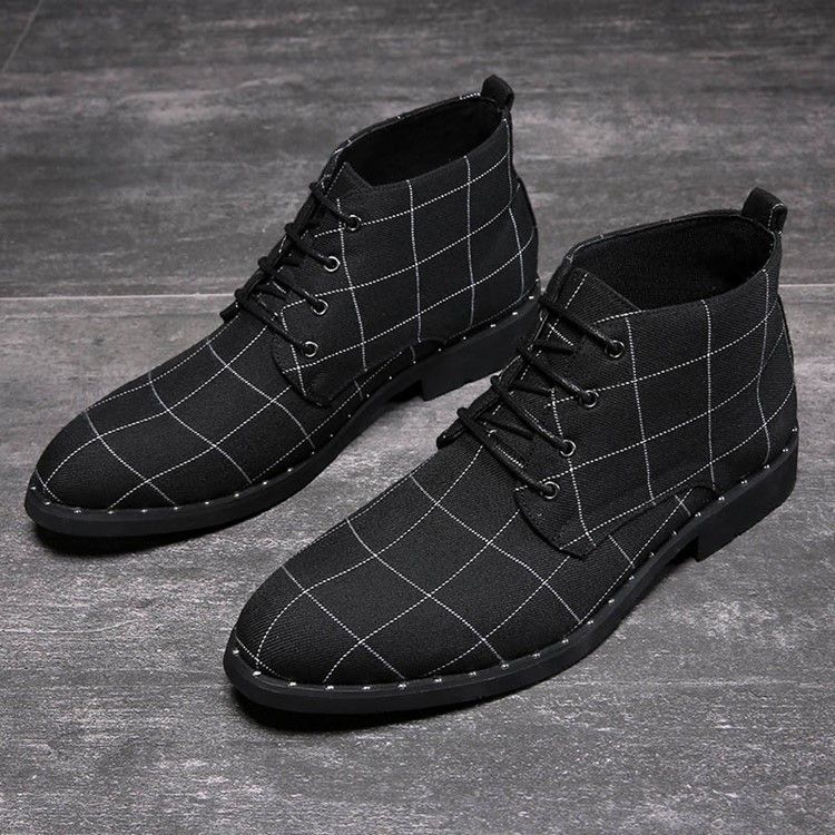 Bottes Pour Hommes À Lacets À Bout Rond Et À Carreaux