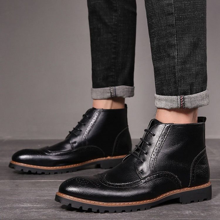 Bottes Pour Hommes En Pu À Bout Pointu Et À Lacets