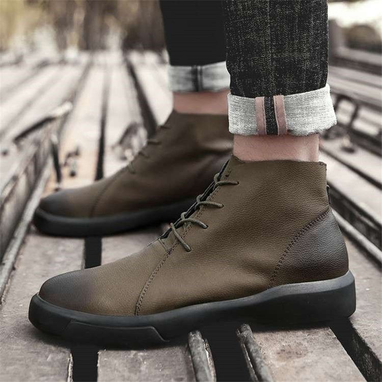 Bottes Pour Hommes En Pu À Bout Rond Et À Lacets