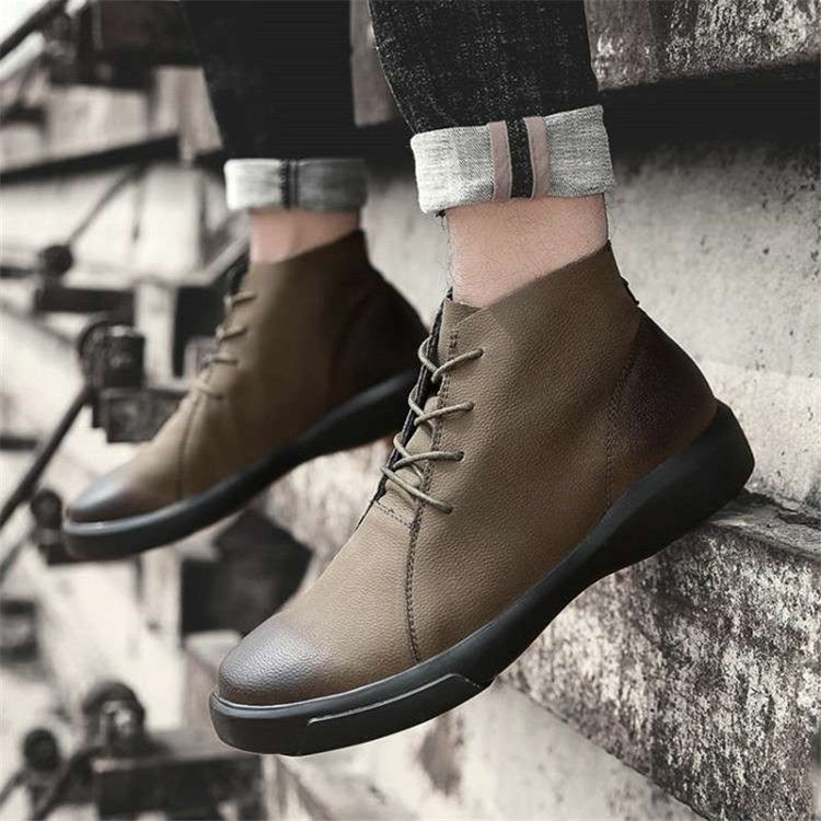 Bottes Pour Hommes En Pu À Bout Rond Et À Lacets