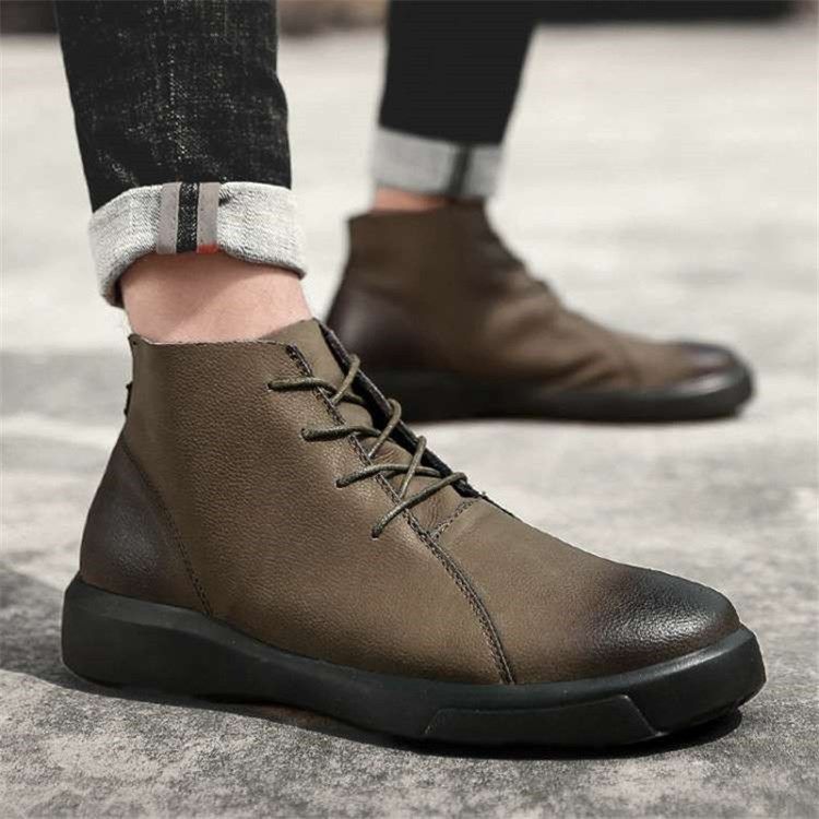 Bottes Pour Hommes En Pu À Bout Rond Et À Lacets