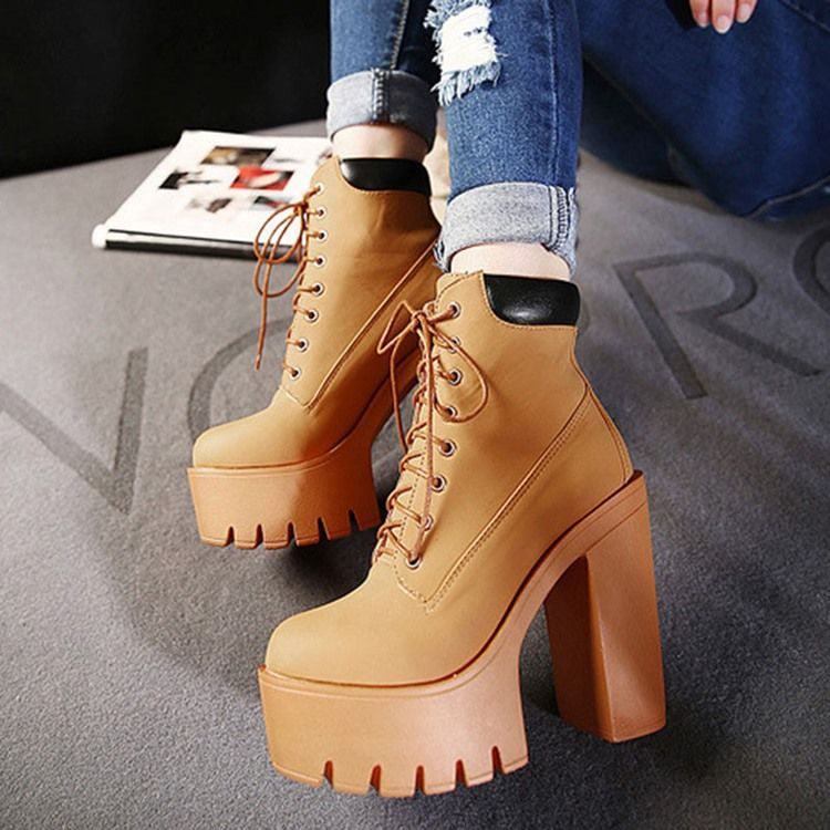 Bottes De Mode Pour Femmes À Bout Rond Et À Talons Épais