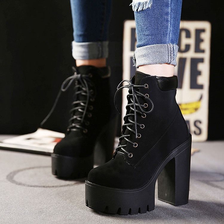 Bottes De Mode Pour Femmes À Bout Rond Et À Talons Épais