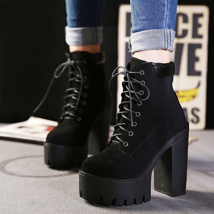 Bottes De Mode Pour Femmes À Bout Rond Et À Talons Épais