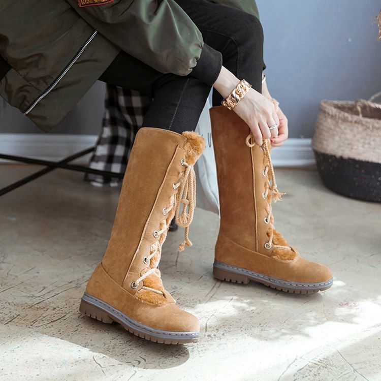 Bottes De Neige Pour Femmes À Bout Rond Et À Lacets Unies