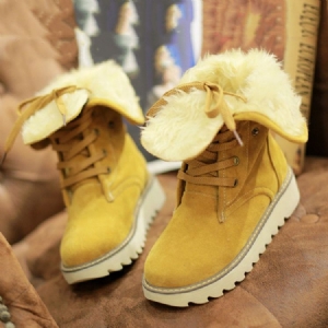 Bottes En Peluche À Bout Rond Et À Lacets Pour Femmes