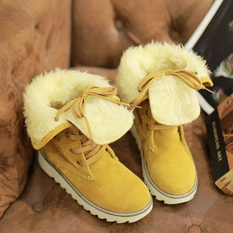 Bottes En Peluche À Bout Rond Et À Lacets Pour Femmes