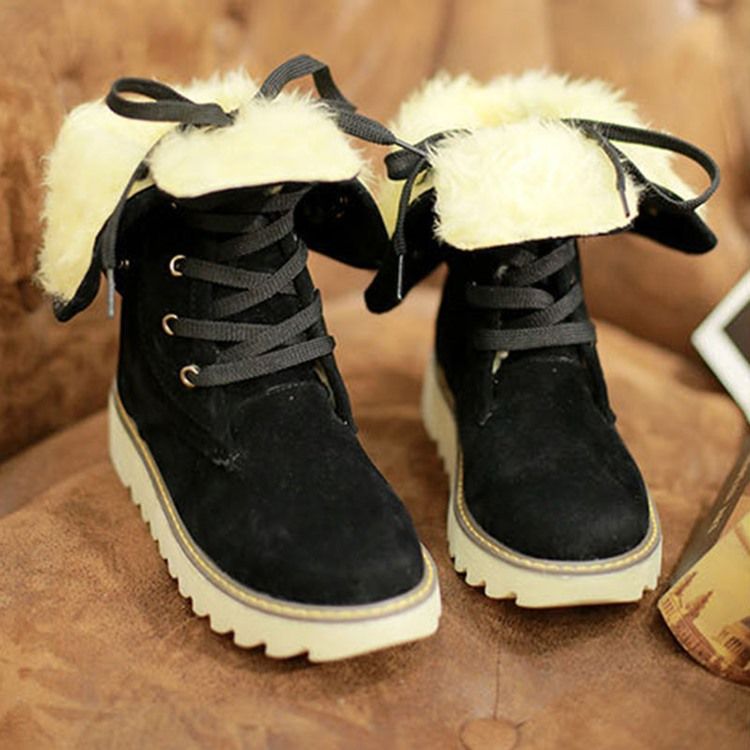 Bottes En Peluche À Bout Rond Et À Lacets Pour Femmes