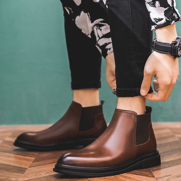 Bottes En Pu À Bout Pointu Et Patchwork Pour Hommes