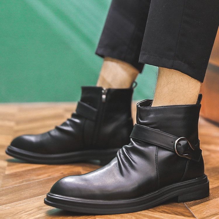 Bottes En Pu À Bout Rond Et À Glissière Latérale Pour Hommes