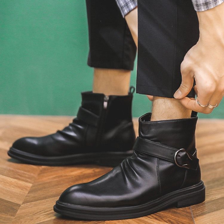 Bottes En Pu À Bout Rond Et À Glissière Latérale Pour Hommes