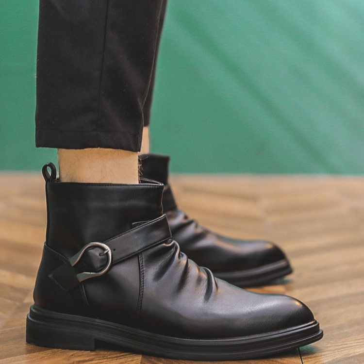 Bottes En Pu À Bout Rond Et À Glissière Latérale Pour Hommes