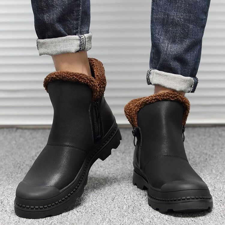 Bottes En Pu Patchwork À Fermeture Éclair Latérale Et Bout Rond Pour Hommes