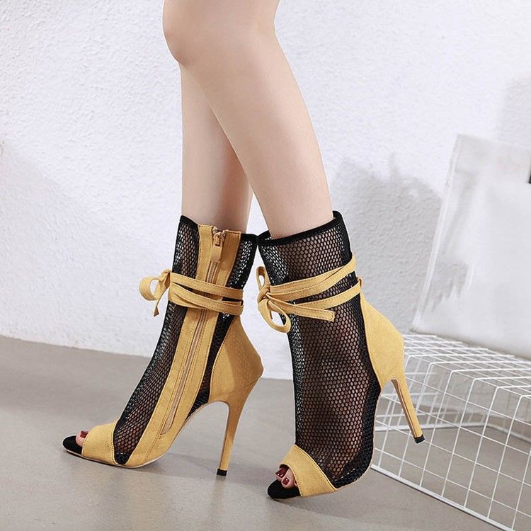 Bottes Sexy Pour Femmes À Bout Ouvert Et Talon Aiguille À Glissière Latérale