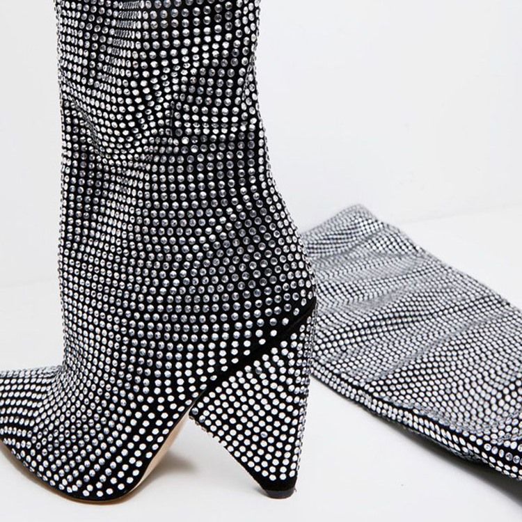 Bottes En Strass À Bout Pointu Et À Enfiler Personnalisées Pour Femmes