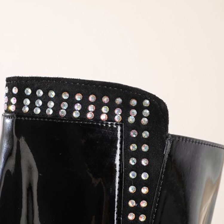 Bottes En Strass À Talons Épais Et À Bout Rond Pour Femmes