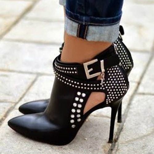 Bottes À Talons Hauts À Bout Pointu Et Strass Pour Femmes