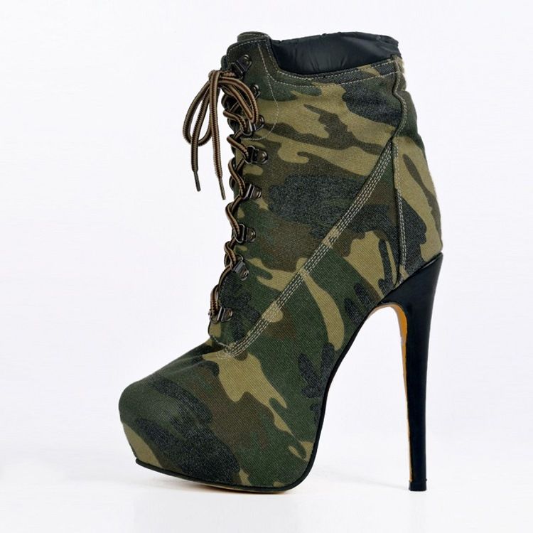 Bottes À Talons Hauts À Lacets Camouflage Pour Femmes